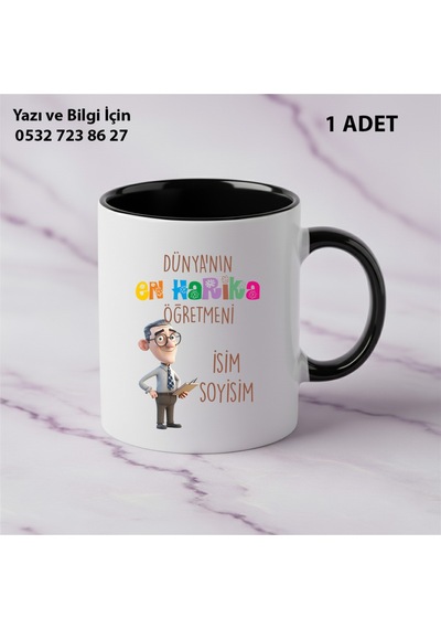 Dünyanın En Harika Öğretmeni Tasarımlı Kupa Bardak-öğretmenler Günü Hediye-kişiye Özel İsim Yazılır Siyah