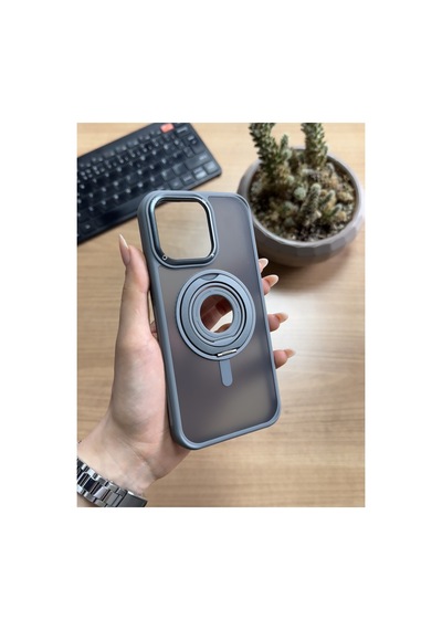 Apple iPhone Uyumlu 14 Pro Max Standlı Ve Yüzüklü Magsafe Kılıf Soocase721 Kahverengi