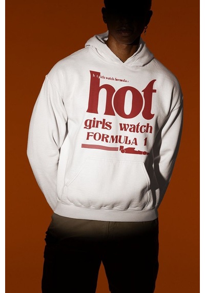 Sevbano Hot Girls Watch Formula 1 Yazılı Unisex Oversize Hoodie Beyaz
