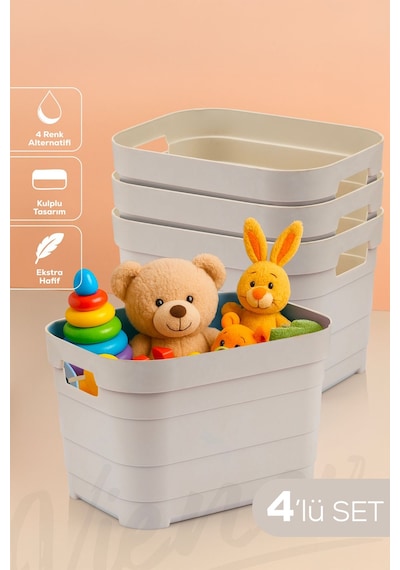 Vienev 4'lü 5 Litre Saklama Kutusu Bej Bej