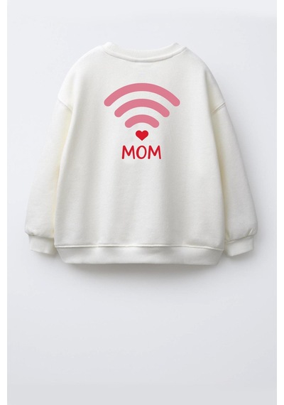 Monila Unisex Sırtı Baskılı 3 İplik Kumaş Pamuklu Sweatshirt Ekru
