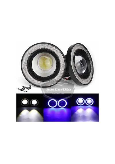 Fiat Ducato Uyumlu Üniversal Mercekli Angel Sis Farı Metal Su Geçirmez 76 Mm Mavi Halkalı Gündüz Farı Angel Eyes 2 Adet 00 Şüscaroto Aksesuar
