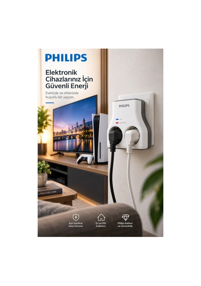 Phılıps Chp7022w/62, 2li, Akım Korumalı Priz, 1140 Joules, Beyaz 0