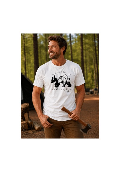 North Whiskers Nature Is Calling Ayı Silüetli Unisex %100 Pamuklu Lacivert Outdoor Tişört Beyaz - 875140162 Beyaz - 875140162 Beyaz