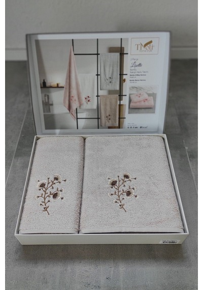 2'li Nakışlı Bambu Banyo Havlu Seti-tivoli Lisette Cappuccino