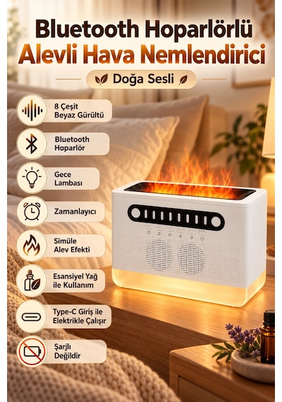 Castu Fs301 Bluetooth Hoparlörlü Alevli Hava Nemlendirici & Doğa Sesli Castu Fs301 Bluetooth Hoparlörlü Alevli Hava Nemlendirici & Doğa Sesli
