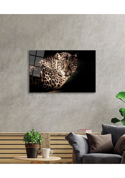 Leopar Hayvan Portresi Cam Tablo Evlika, Ev Ve Ofis Duvar Dekoru, Hediyelik Büyük Temperli 4 Mm Cam Tablo Evlika