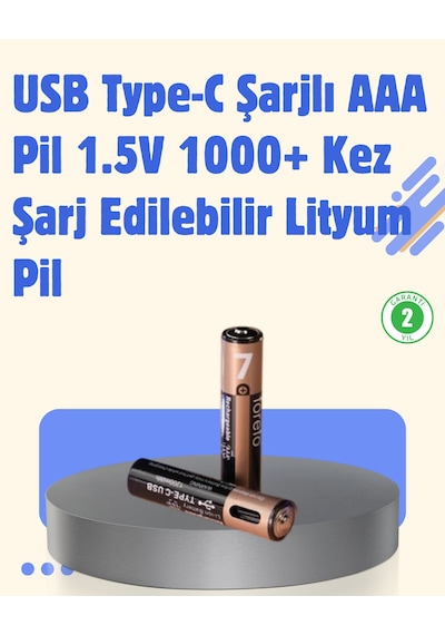 Cosmotex Usb Type-c Şarjlı Aaa Lityum Pil 1.5v Sabit Voltaj, 1000+ Şarj Döngüsü İle Uzun Ömür