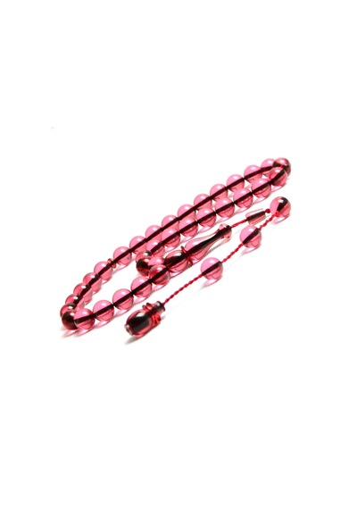 Küre Kesim 8x8 Mm Ateş Kehribar Sistem Püsküllü Tesbih Pembe