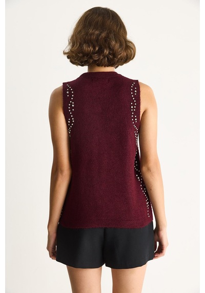Shade Kadın Taş İşlemeli Triko Bluz Ta251003 60284094 - Bordo
