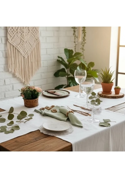 Premium Keten Adaçayı Yeşili 6lı Peçete Takımı 40x40 Toka Yeşil