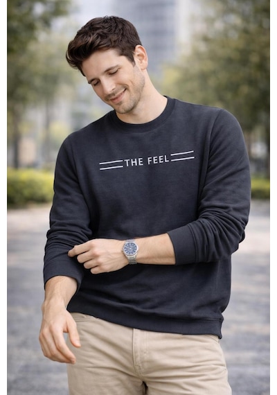 The Feel Rio Erkek Dar Kesim Flim Fit Bisiklet Yaka Desenli Kazak Gri