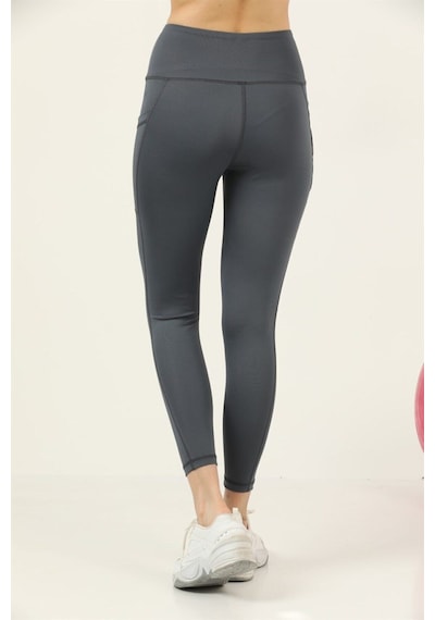 Kadın Antrasit Yüksek Bel Toparlayıcı Çift Cepli Spor Tayt Bilek Boy Boy Slim Fit Görünüm 1057 Antrasit