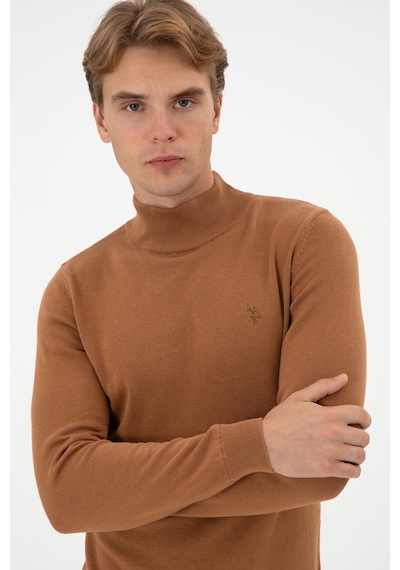 U.S. Polo Assn. Erkek Slim Fit Boğazlı Camel Basic Kazak 50313712-VR233