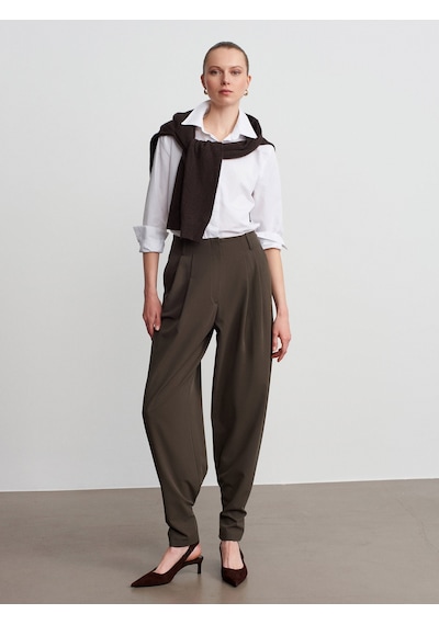Dilvin 72228 Pileli Kumaş Pantolon-haki Haki