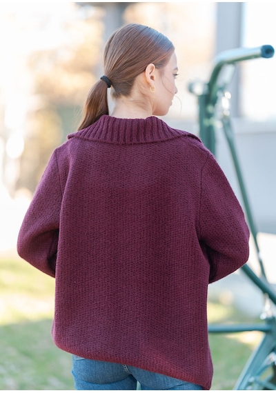 Gömlek Yaka Oversize Basic Kazak Vişne