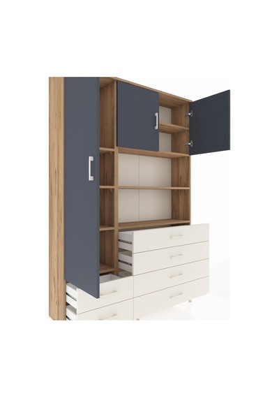 Arges Dolap 8 Raflı 6 Çekmeceli 3 Kapaklı 132x30x195 Çam-antr... Çam