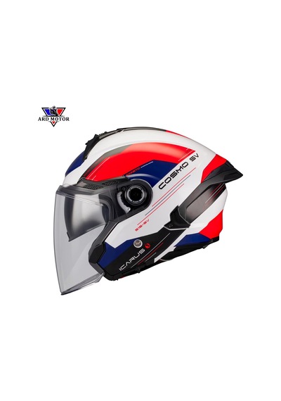 Mt Helmets Cosmo Sv Icarus A5 Parlak Güneş Vizörlü Kask Mavi - Beyaz - Kırmızı