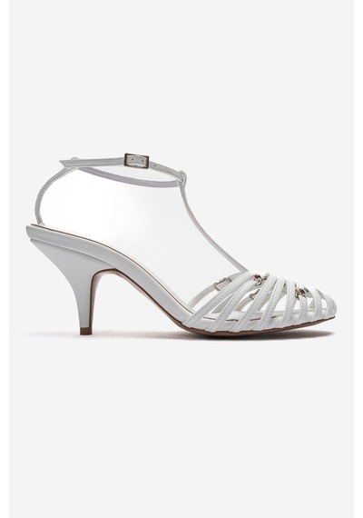 Luvishoes Ovıer Beyaz Cilt Aksesuarlı Kadın Topuklu Ayakkabı
