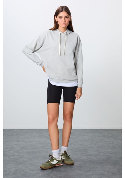 Tommy Life Taş Kompakt Pamuklu Kalın Pürüzsüz Dokulu Kapüşonlu Oversize Fit Kadın Sweatshirt - 97291 Taş