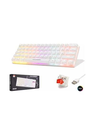 Hadron G508r Mekanik Oyuncu Klavyesi %60 Mini - Rgb Red Switch Q Beyaz