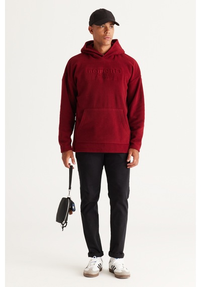 AC&Co / Altınyıldız Classics Erkek Oversize Bol Kesim Kapüşonlu Polar - Bordo