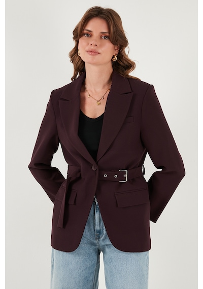 Lela Regular Fit Kruvaze Yaka Kemerli Blazer Bayan Ceket 6839367 Mürdüm