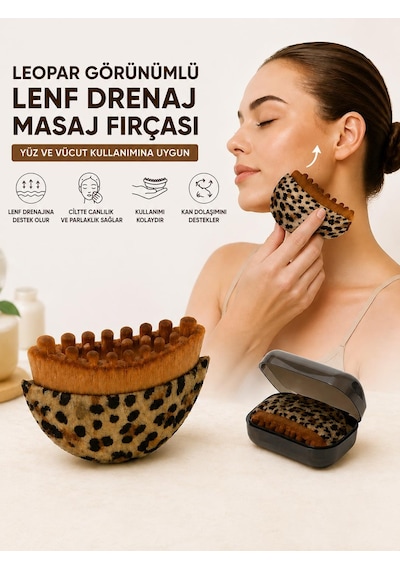 3b Trend Leopar Görünümlü Lenf Drenaj Masaj Fırçası Yüz Ve Vücut Masaj Aleti Koruyucu Kutulu