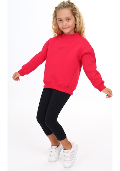 Kız Çocuk Relax Fit Dik Yaka Düşük Omuz Nakış Baskılı Sweatshirt - 3 İplik Şardonlu Koyu Fuşya Kız Çocuk Relax Fit Dik Yaka Düşük Omuz Nakış Baskılı Sweatshirt - 3 İplik Şardonlu Koyu Fuşya