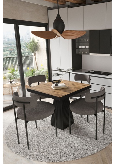 Avvio Lago Siyah Lake Mdf Ayak 80x80 Yemek Masası Mutfak Masası 4 Kişilik Masa Takımı Teddy Sandalye Akça Avvio9886