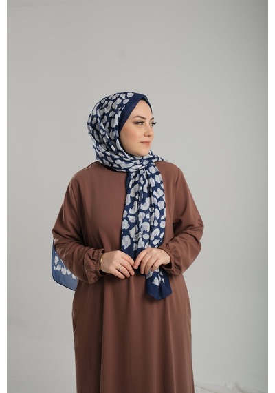 Giverny Saks Mavisi Desenli Şal Kesik Elyaf Pamuksu Leopar Dijital Baskılı 202125 24 Saks Mavisi