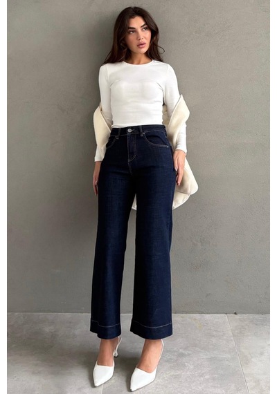 Lacivert Düz Kesim Geniş Paça Kadın Flared Jean Mg2630 Lacivert