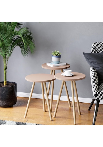 İntergo-üçlü Zigon Sehpa Ayaklı Yuvarlak Tasarım Cappuccino Sku: Smg8690010187642 Açık Ceviz