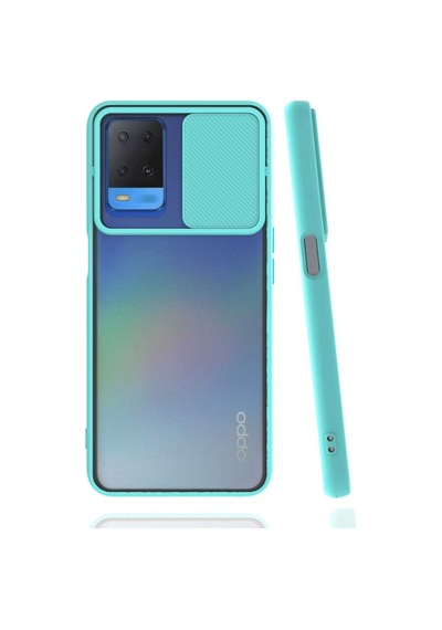 Kilifone - Oppo Uyumlu A54 4g - Kılıf Slayt Sürgülü Arkası Buzlu Lensi Kapak - Turkuaz