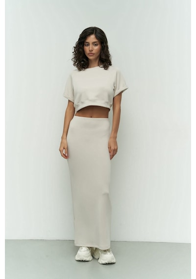 Mai Collection Mai Studios Co. Paloma Bej Crop Etek Takım Bej