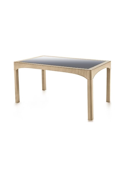 Omnipazar Omnipazar Sy-2586 Bej Rattan Temperli Camlı Masa Dikdörtgen 83878 Bej