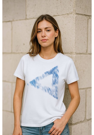 Kadın Rahat Kesim Bisiklet Yaka Baskılı Beyaz T-shirt Çok Renkli