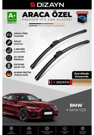 S-dizayn Bmw 4 Serisi G22 Ön Cam Silecek Seti 2020 Üzeri Premium Araca Özel 60-48 Cm A+ Kalite Aocs-