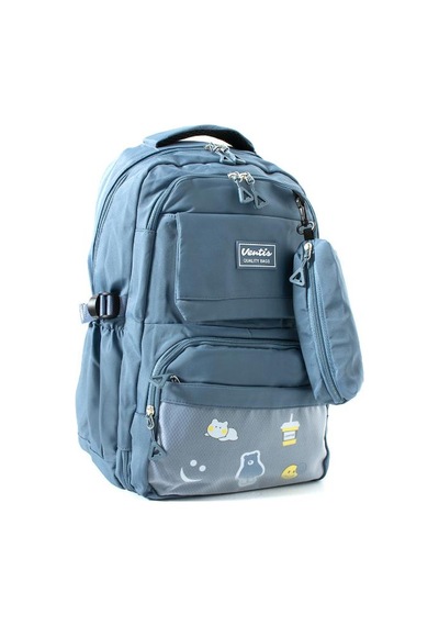 Ventis Unisex Okul Çantası Lise Ortaokul Kalemlikli 2'li Set Sırt Çantası 43 30 Cm Çok Cepli Vnt7-d Mavi