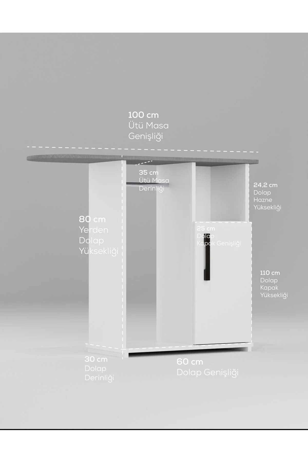Event Ütü Masası Dolaplı Askılı Mdf Kahverengi Ütü Masası Dolaplı Ütü Standı Beyaz