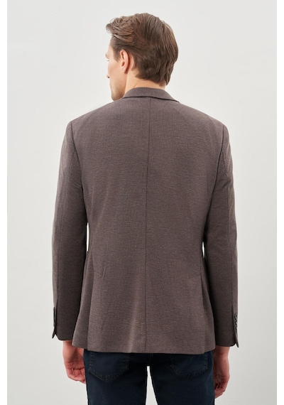 İmza Koyu Kahverengi Kazayağı Desen Örme Mono Yaka 2 Düğme 6 Drop Slim Fit Classic Ceket 1002245166 400 Koyu Kahverengi