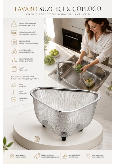 Lavabo Süzgeci -lavabo Çöplüğü - Lavabo İçi Çöp Süzgeci 304 Paslanmaz Çelik 721845 Diğer