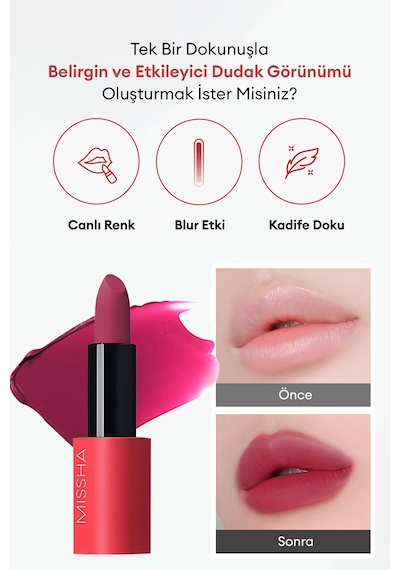 Missha Dare Rouge Velvet Yoğun Pigmentli Blur Etkili Nemli Kadife Bitişli Ruj 31 Magenta Dawn
