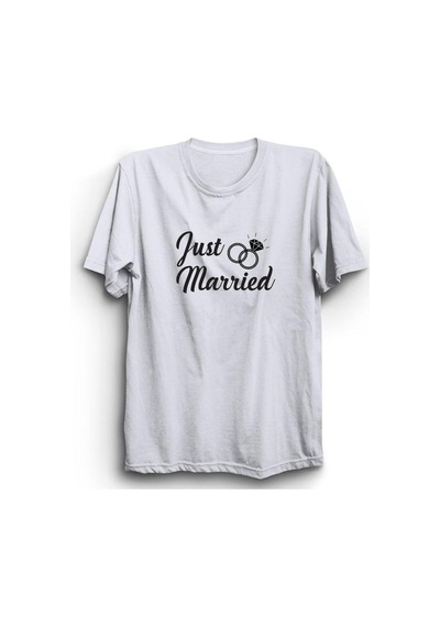 Just Married Evlendik Baskılı Tshirt Beyaz