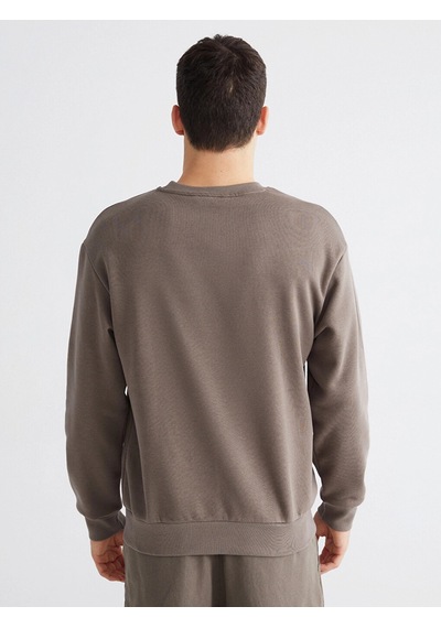 LC Waikiki Xsıde Kahverengi Bisiklet Yaka Nakışlı Erkek Kalın Sweatshirt Lıght Brown