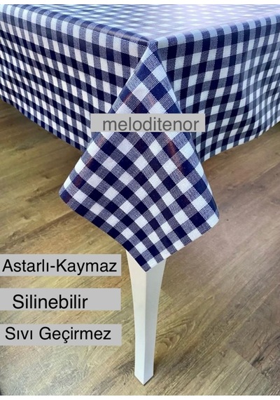 Mavi Astarlı Plastik Pvc Muşamba Dikdörtgen Masa Örtüsü Ekose Pötükare Silinebilir Şeffaf