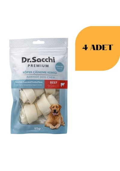 Dr. Sacchi Sığır Derisi Sütlü Düğüm Kemik Köpek Ödülü 95 G X 4 Adet