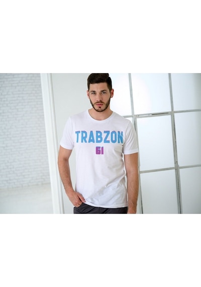 Alpşan Ticaret 61 Trabzon Temalı Karadeniz Baskılı T-shirt Beyaz