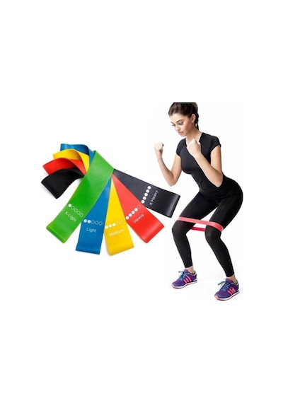 Pilates Direnç Lastiği Aerobik Yoga Gym Egzersiz Bandı Spor Seti 5'li Bant Seti, Tek Ebat, 5liset, Karışık, Çok Renkli Diğer