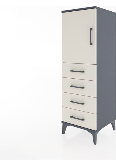 Hyperion Dolap 2 Raflı 4 Çekmeceli Tek Kapaklı 44x44x134 Antrasit-aytaşı Antrasit
